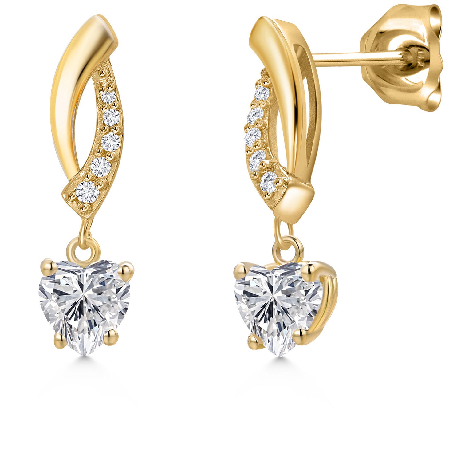 14K Yellow Gold Lab Grown Diamond Earrings for Women | 0.93 Cttw | Gemstone April Birthstone | Heart Shape 5MM