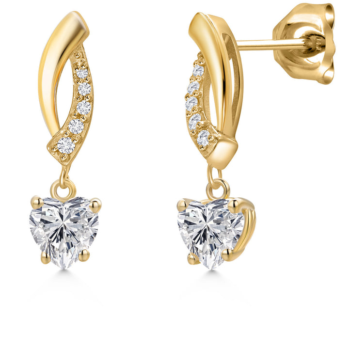 14K Yellow Gold Lab Grown Diamond Earrings for Women | 0.93 Cttw | Gemstone April Birthstone | Heart Shape 5MM