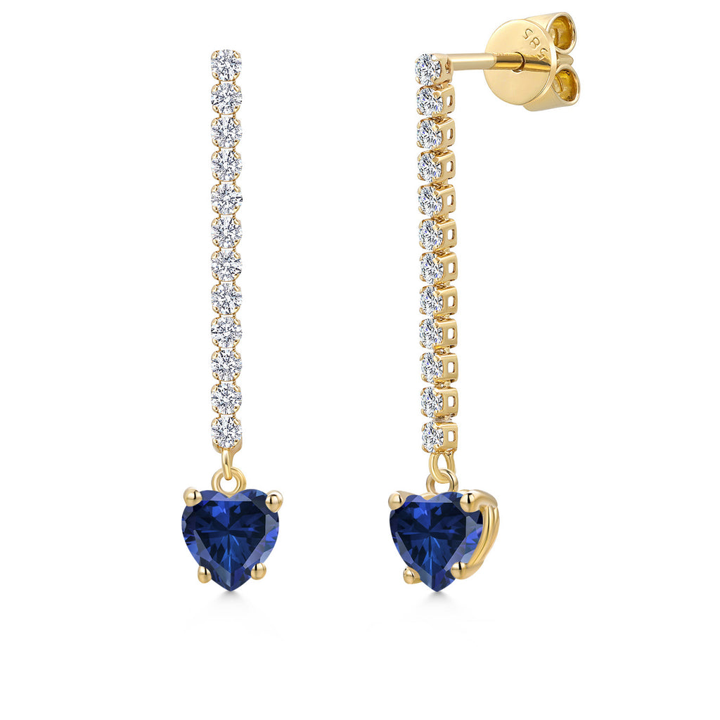 Blue Created Sapphire - September_Earrings in 14K Yellow Gold
