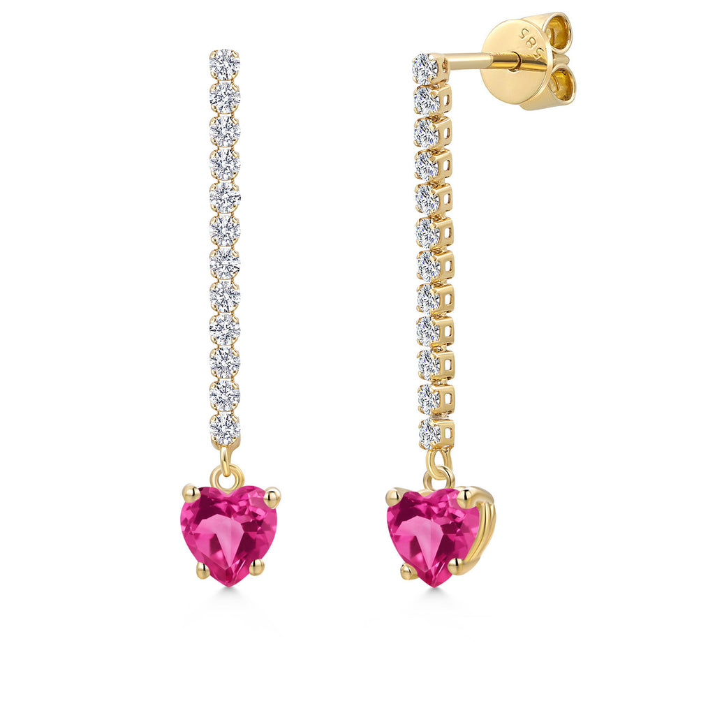 Pink Created Sapphire - September_Earrings in 14K Yellow Gold
