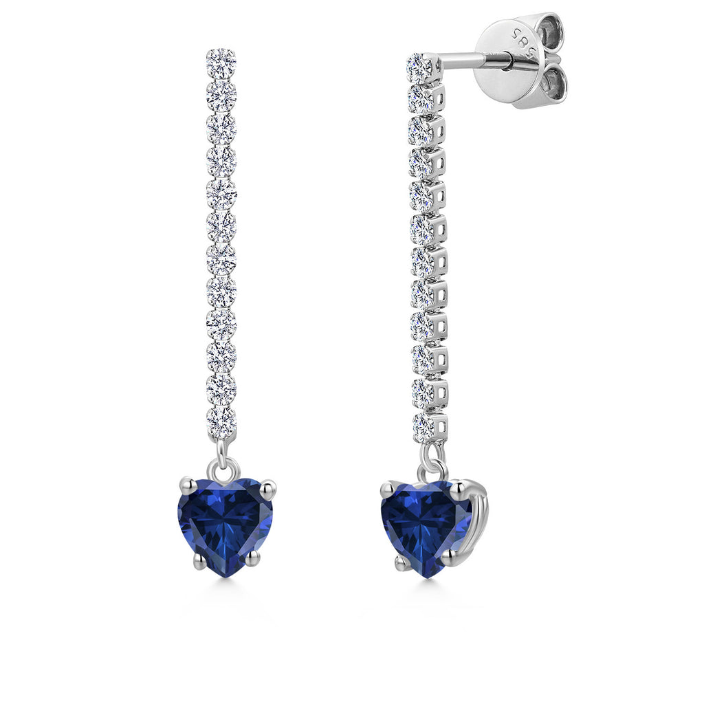Blue Created Sapphire - September_Earrings in 14K White Gold