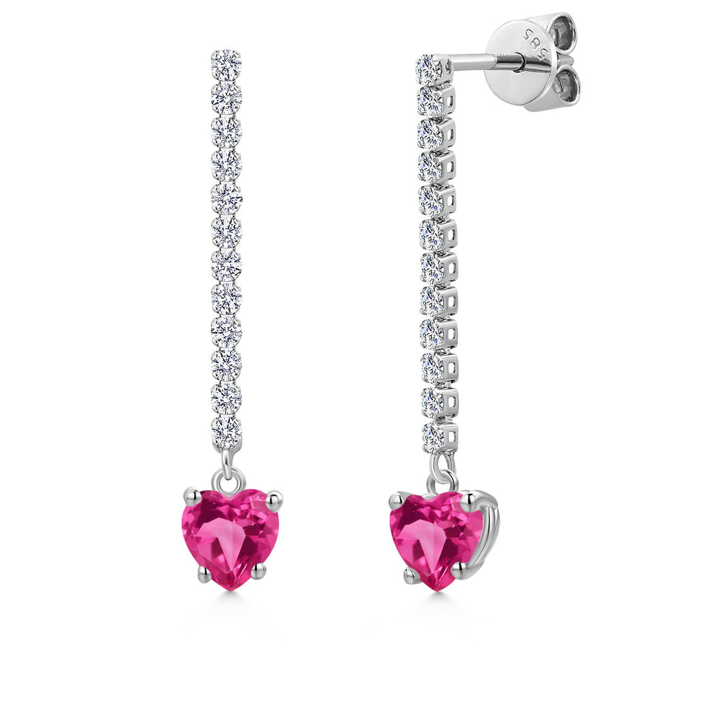 Pink Created Sapphire - September_Earrings in 14K White Gold