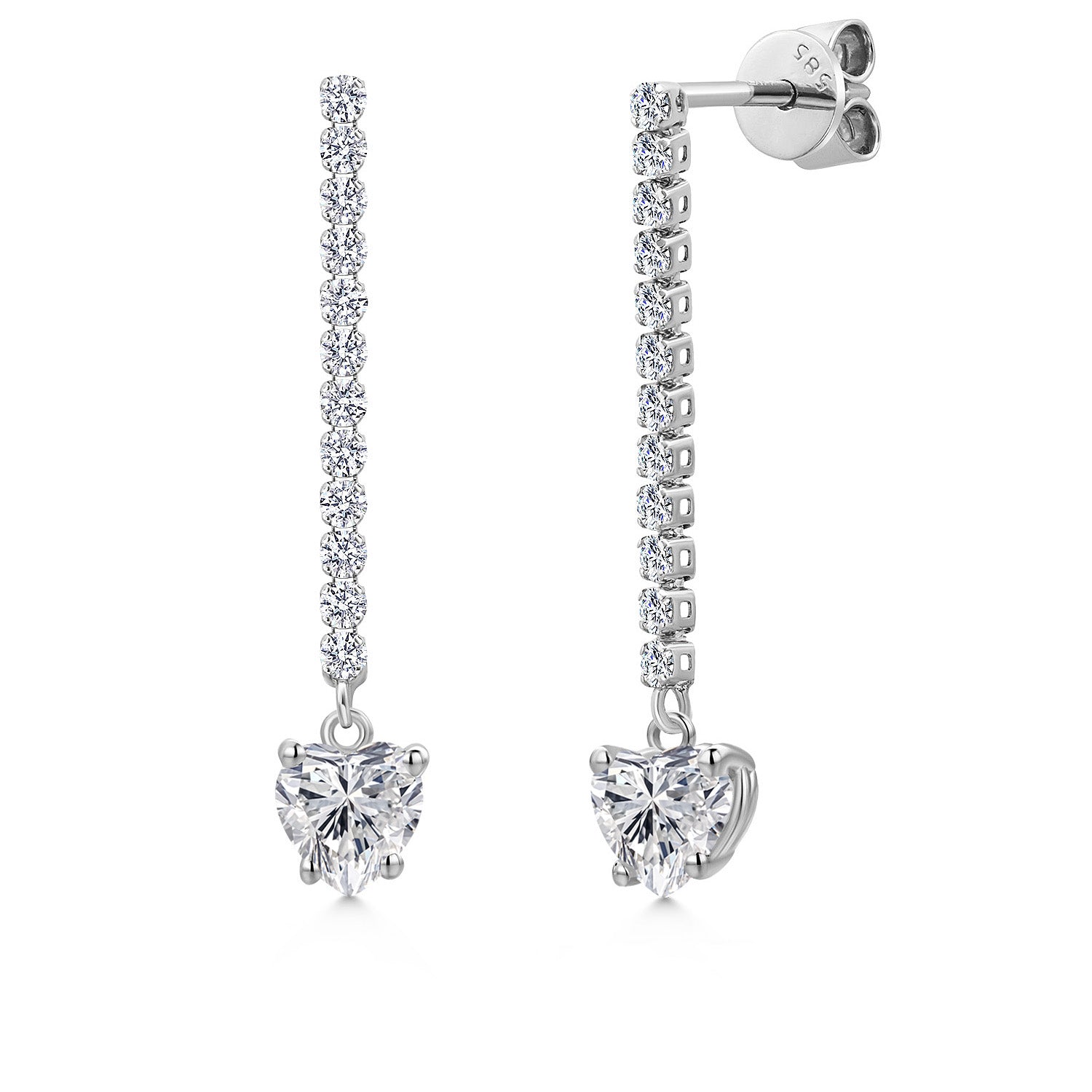 14K White Gold Lab Grown Diamond Dangle Earrings for Women | 1.24 Cttw | Gemstone April Birthstone | Heart Shape 5MM