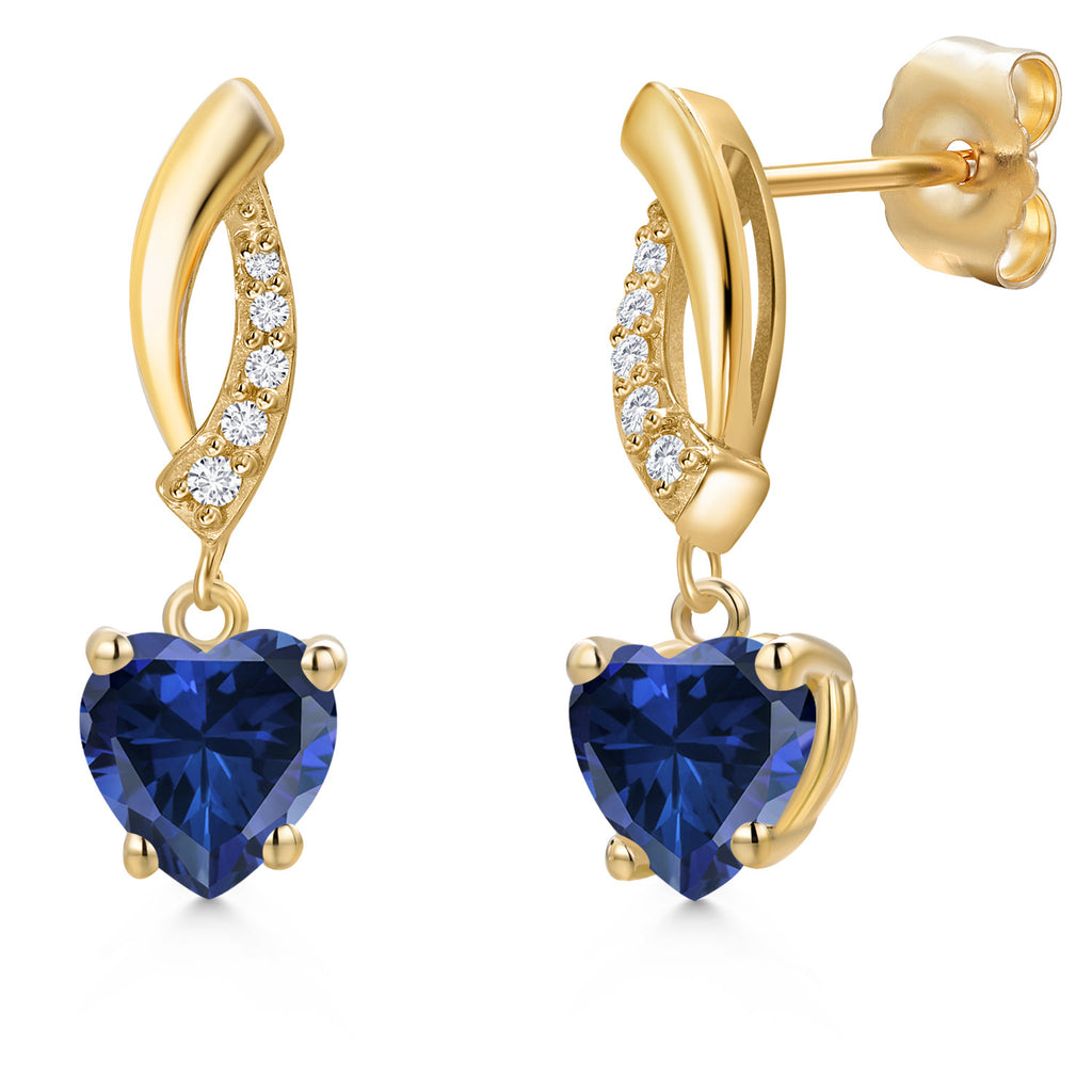 Blue Created Sapphire - September_Earrings in 14K Yellow Gold