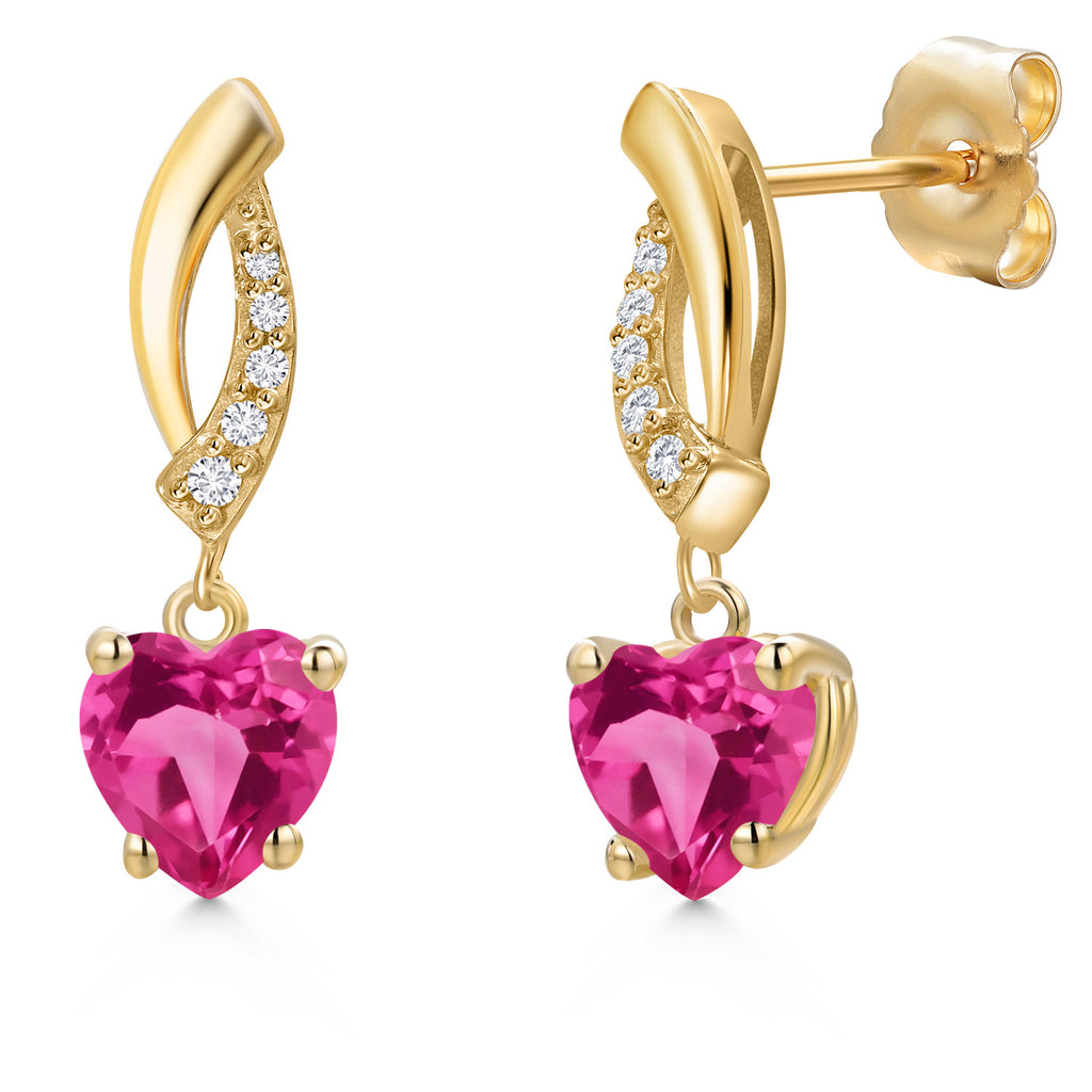 Pink Created Sapphire - September_Earrings in 14K Yellow Gold