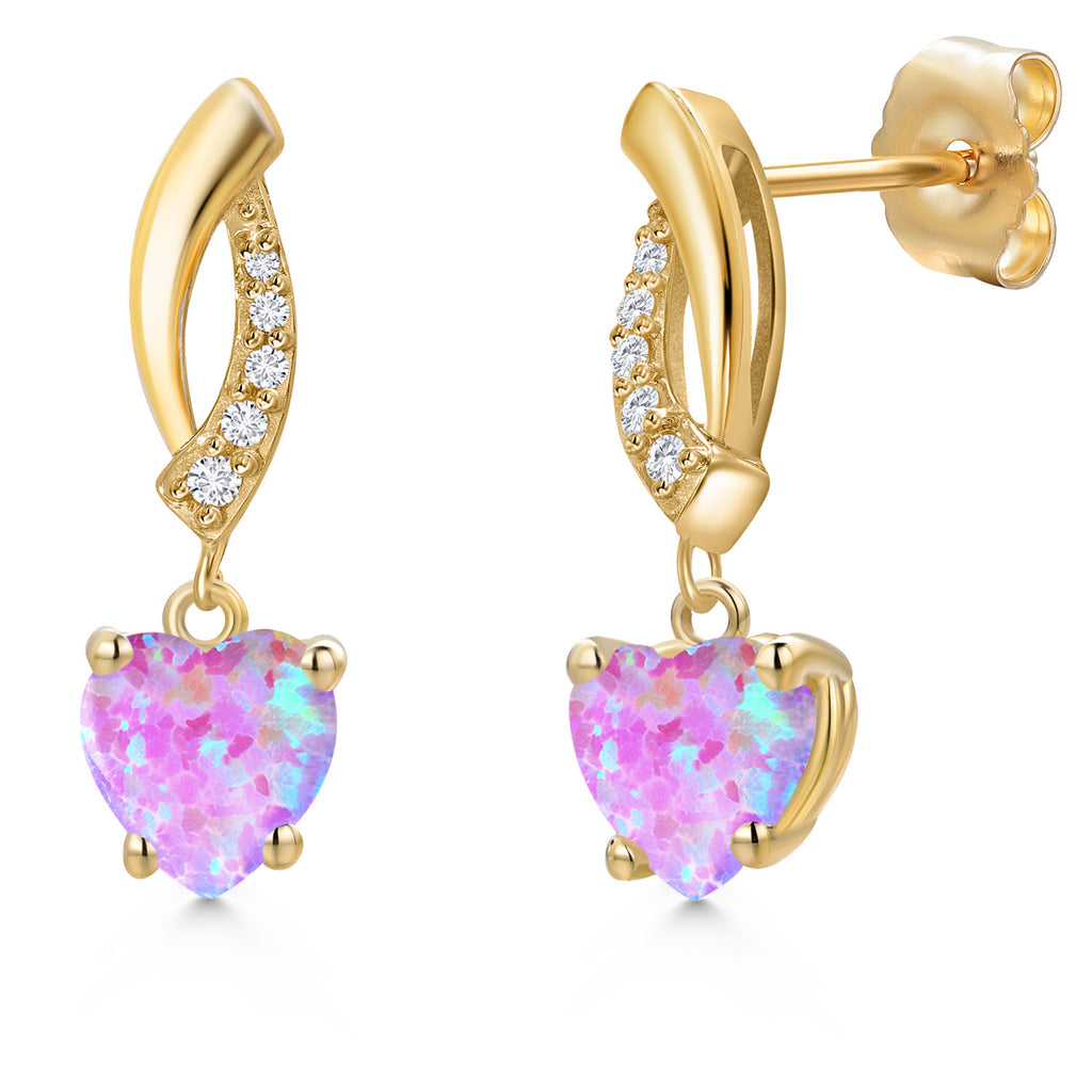 Pink Simulated Opal - October_Earrings in 14K Yellow Gold