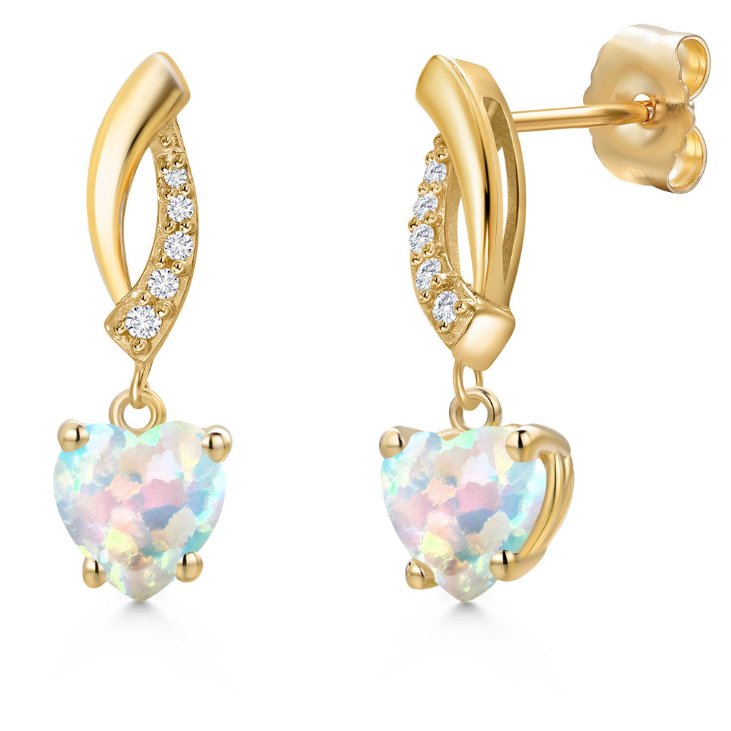 White Simulated Opal - October_Earrings in 14K Yellow Gold