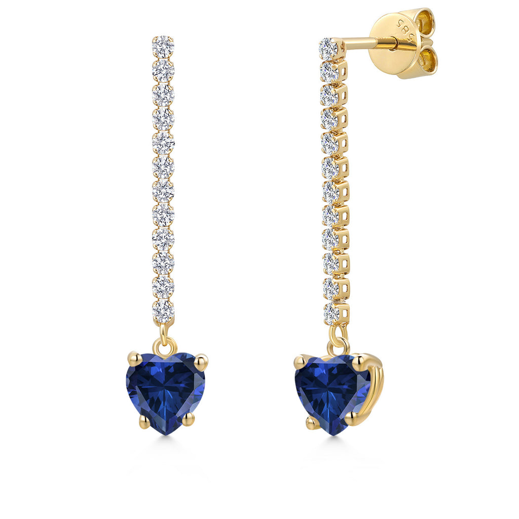 Blue Created Sapphire - September_Earrings in 14K Yellow Gold