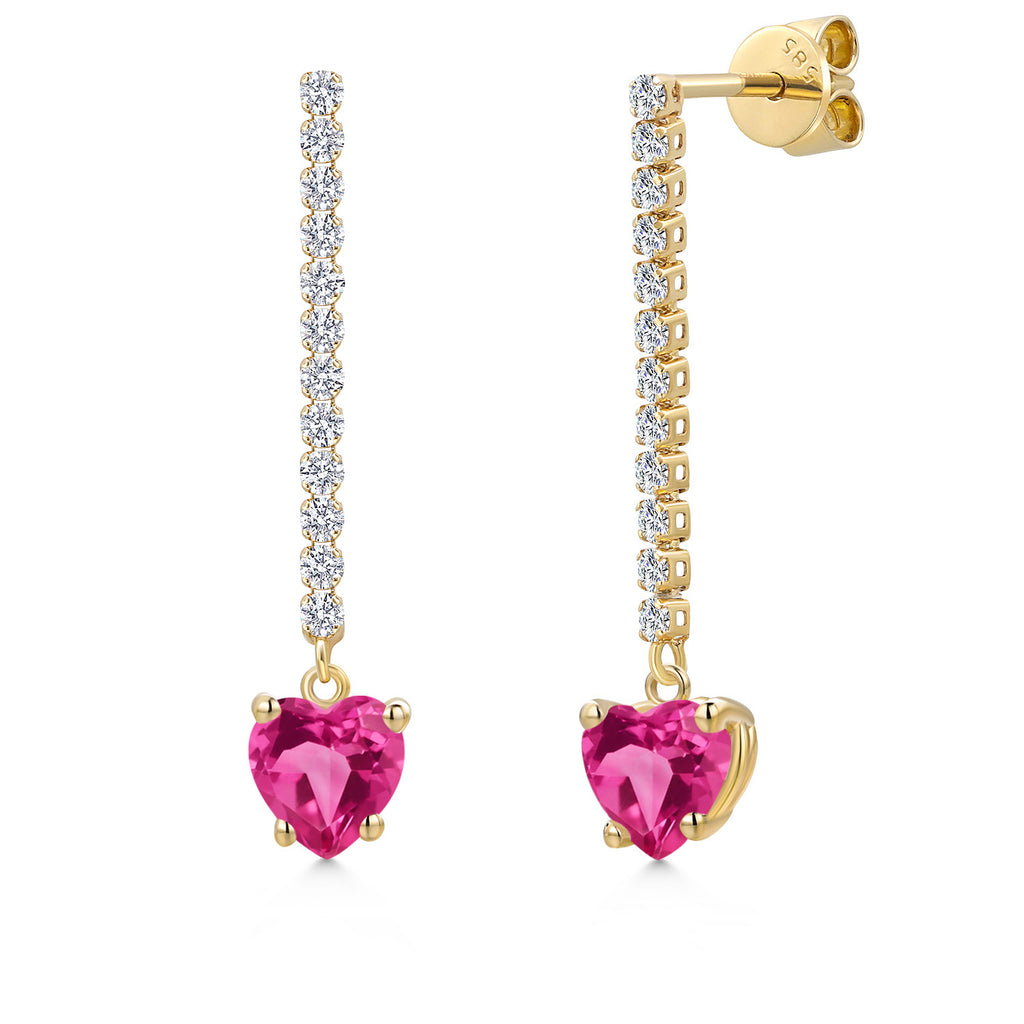 Pink Created Sapphire - September_Earrings in 14K Yellow Gold