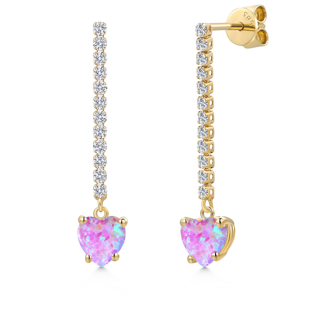 Pink Simulated Opal - October_Earrings in 14K Yellow Gold