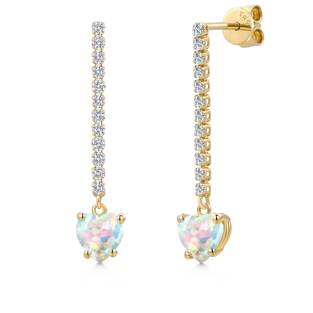 White Simulated Opal - October_Earrings in 14K Yellow Gold