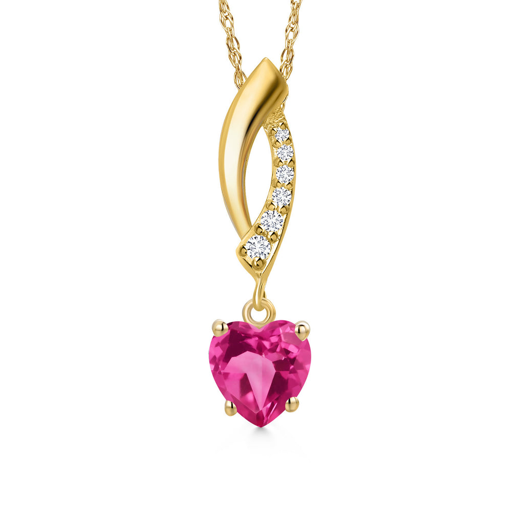 Pink Created Sapphire - September_Pendant in 14K Yellow Gold