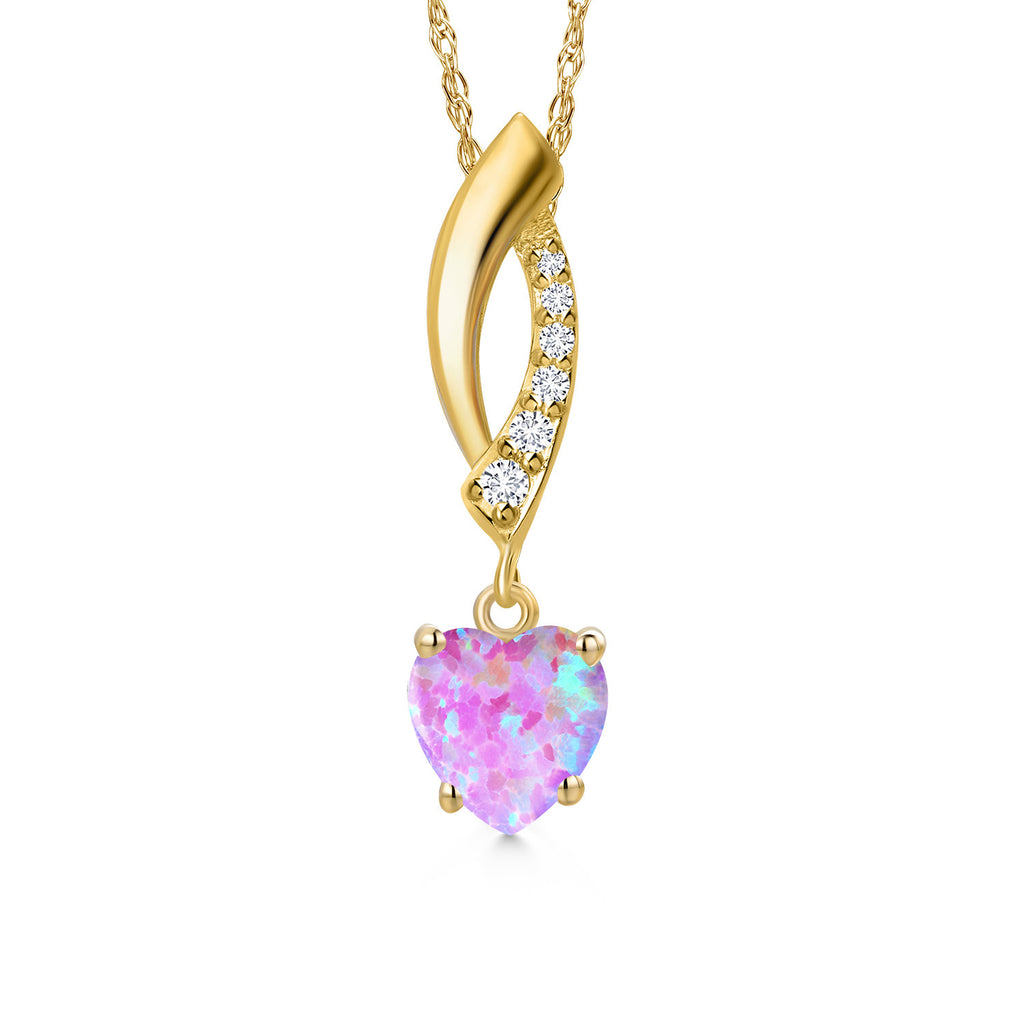 Pink Simulated Opal - October_Pendant in 14K Yellow Gold