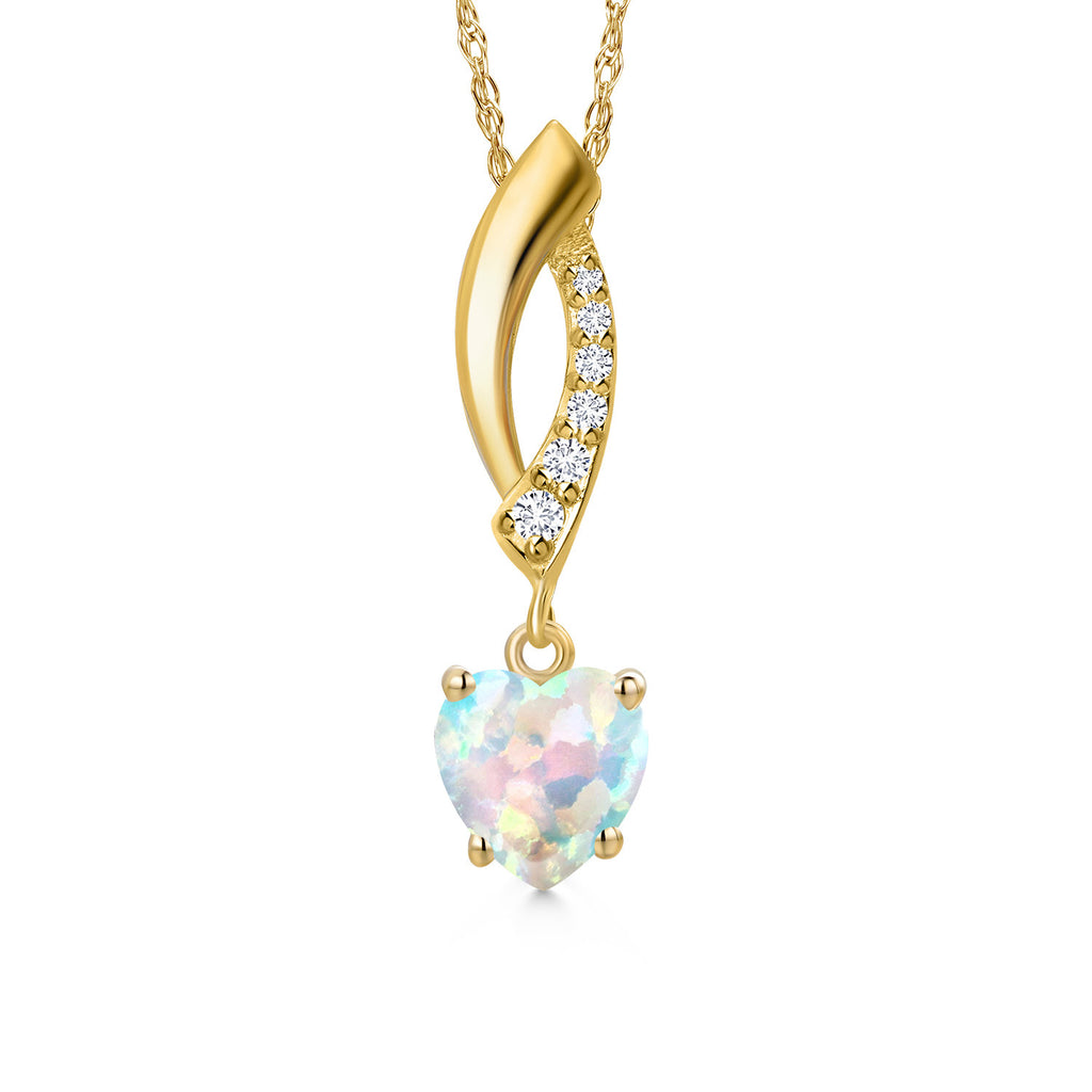 White Simulated Opal - October_Pendant in 14K Yellow Gold