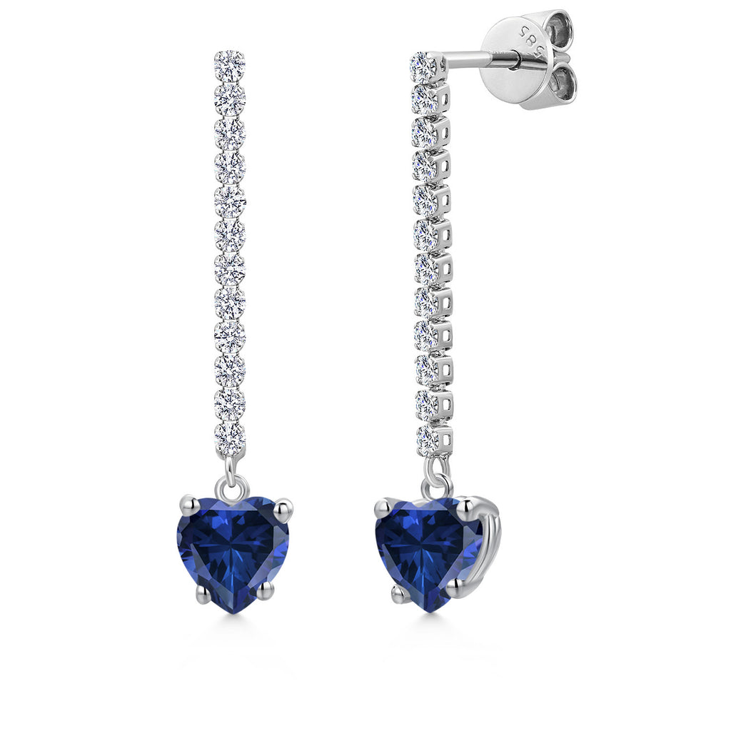 Blue Created Sapphire - September_Earrings in 14K White Gold