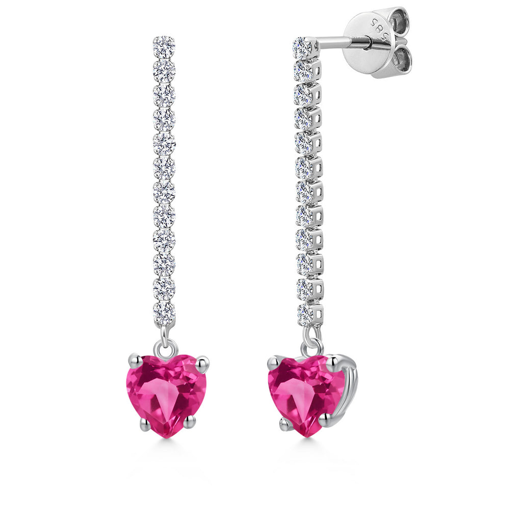 Pink Created Sapphire - September_Earrings in 14K White Gold