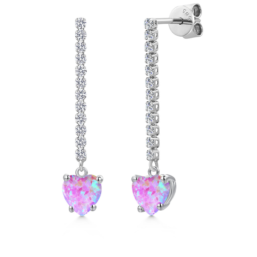 Pink Simulated Opal - October_Earrings in 14K White Gold