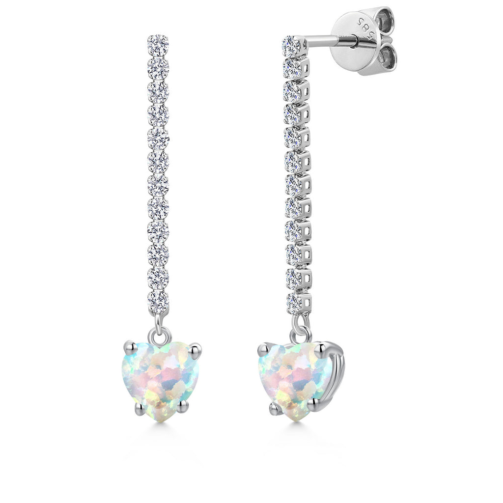 White Simulated Opal - October_Earrings in 14K White Gold