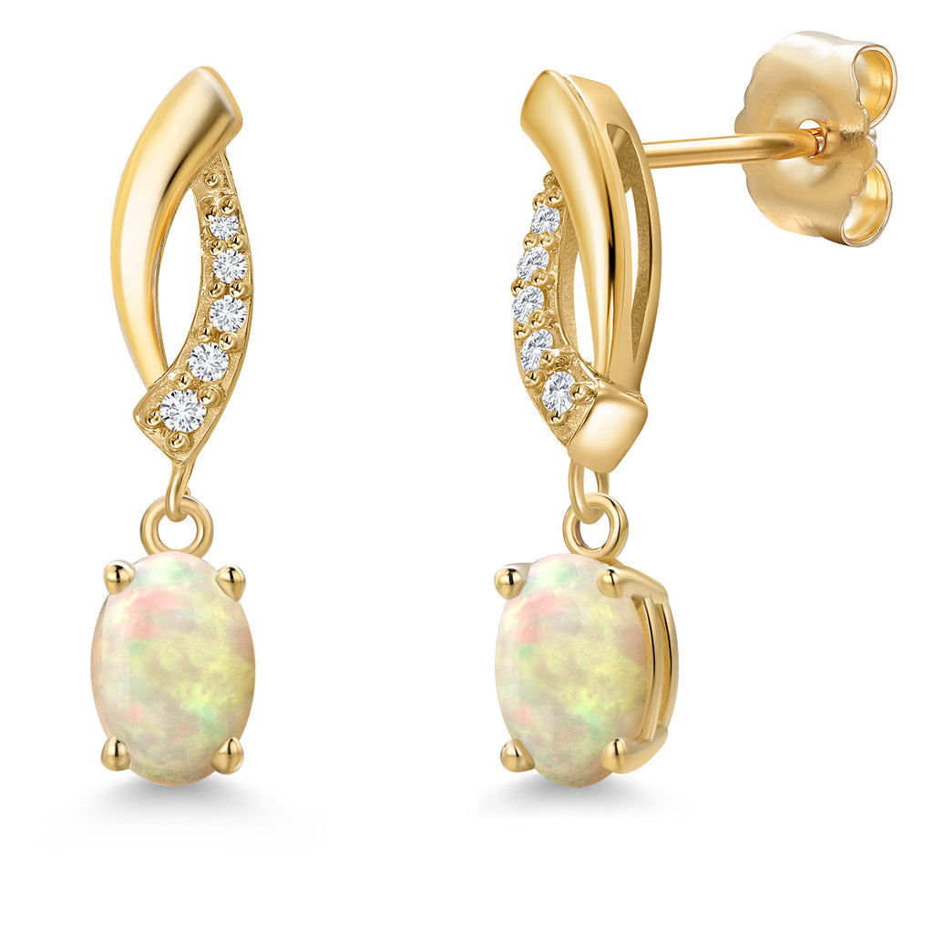 Ethiopian Opal-Cabochon - October_Earrings in 14K Yellow Gold