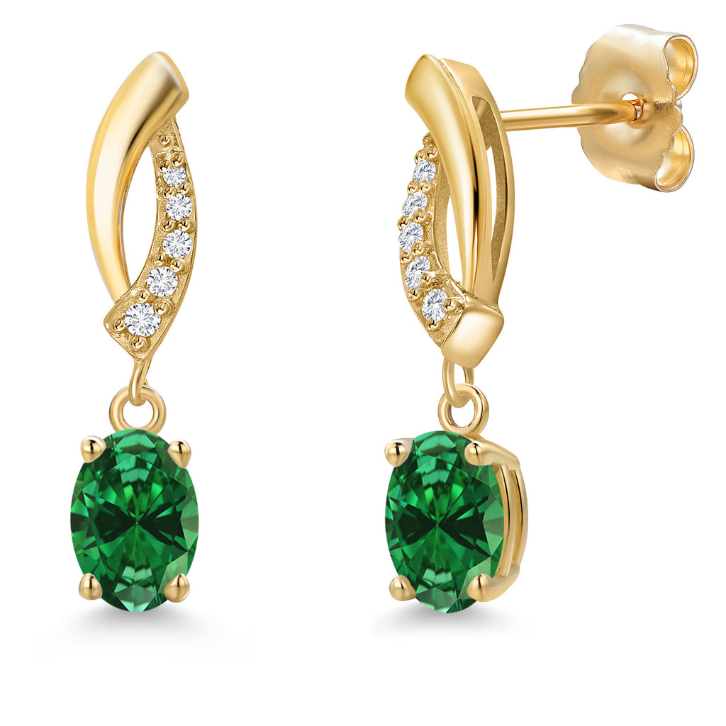 Created Emerald - May_Earrings in 14K Yellow Gold