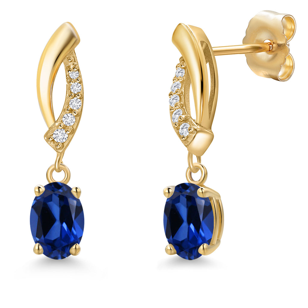 Blue Created Sapphire - September_Earrings in 14K Yellow Gold