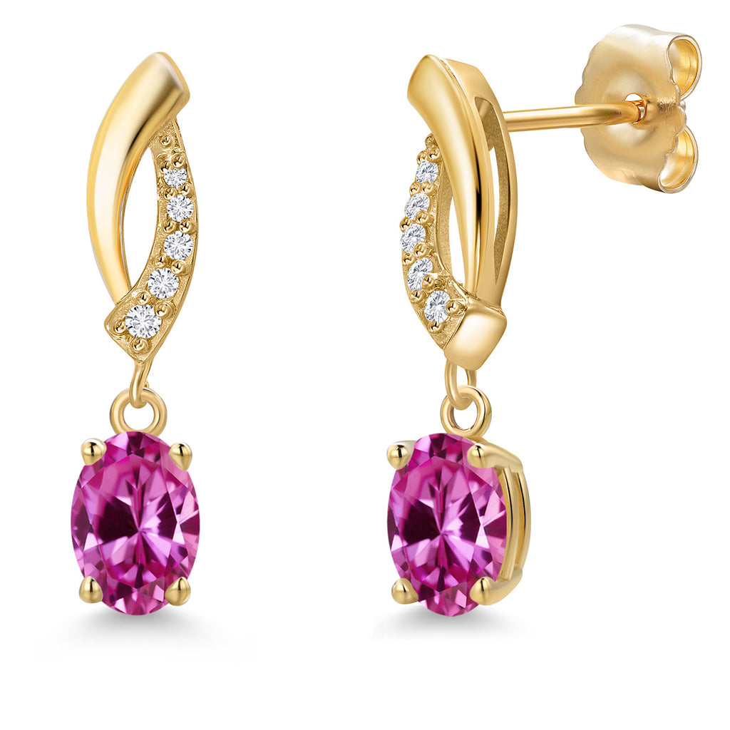 Pink Created Sapphire - September_Earrings in 14K Yellow Gold