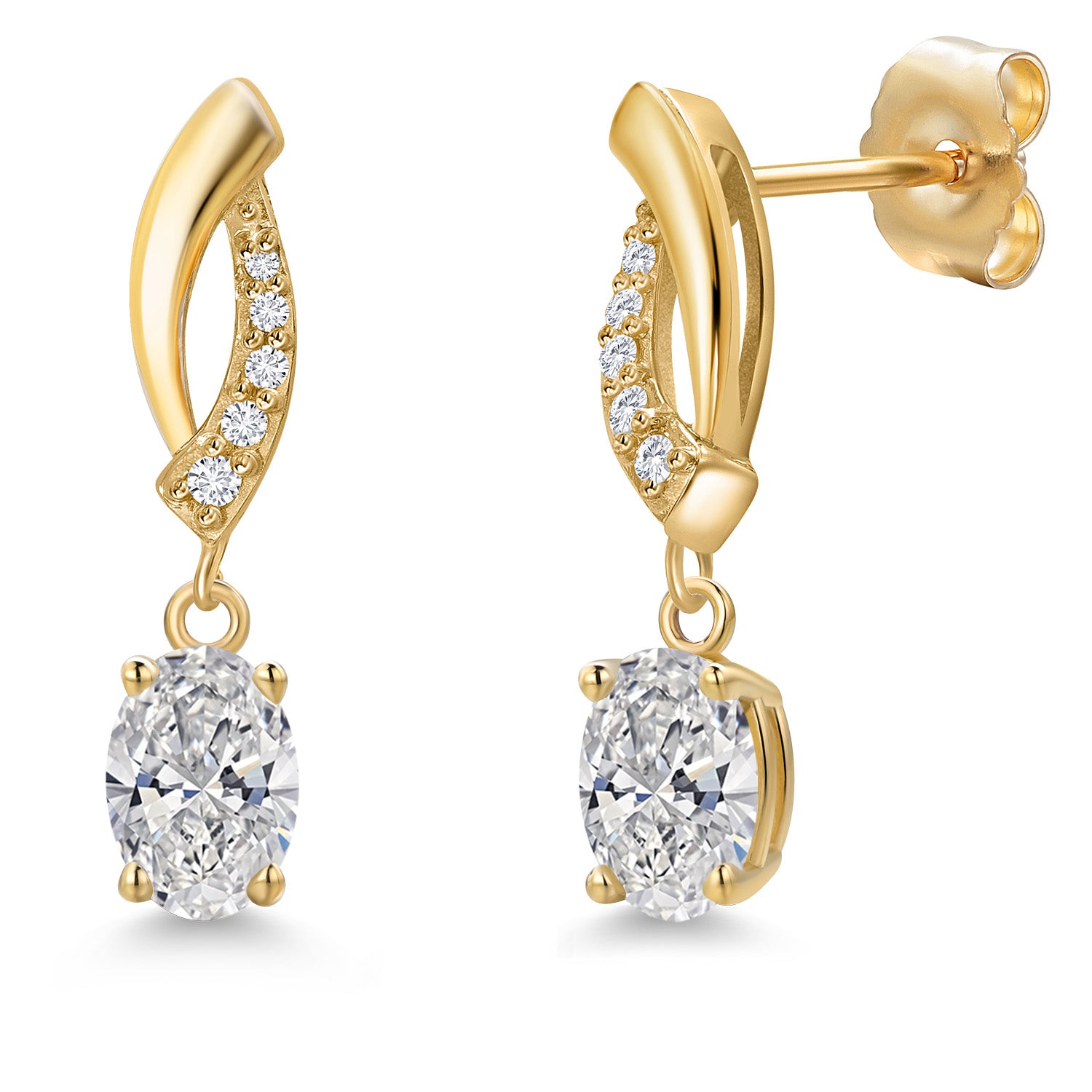 14K Yellow Gold Lab Grown Diamond Earrings for Women | 1.05 Cttw | Gemstone April Birthstone | Oval 6X4MM