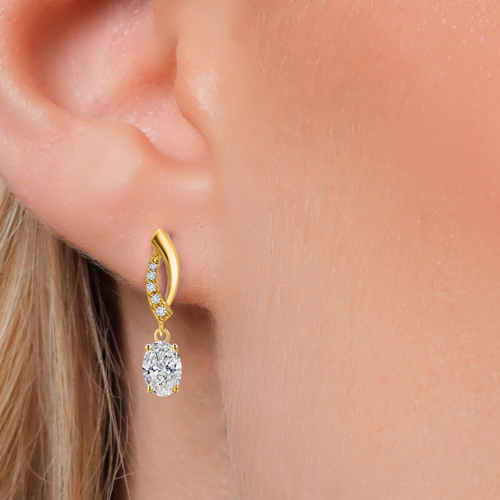 14K Yellow Gold Lab Grown Diamond Earrings for Women | 1.05 Cttw | Gemstone April Birthstone | Oval 6X4MM