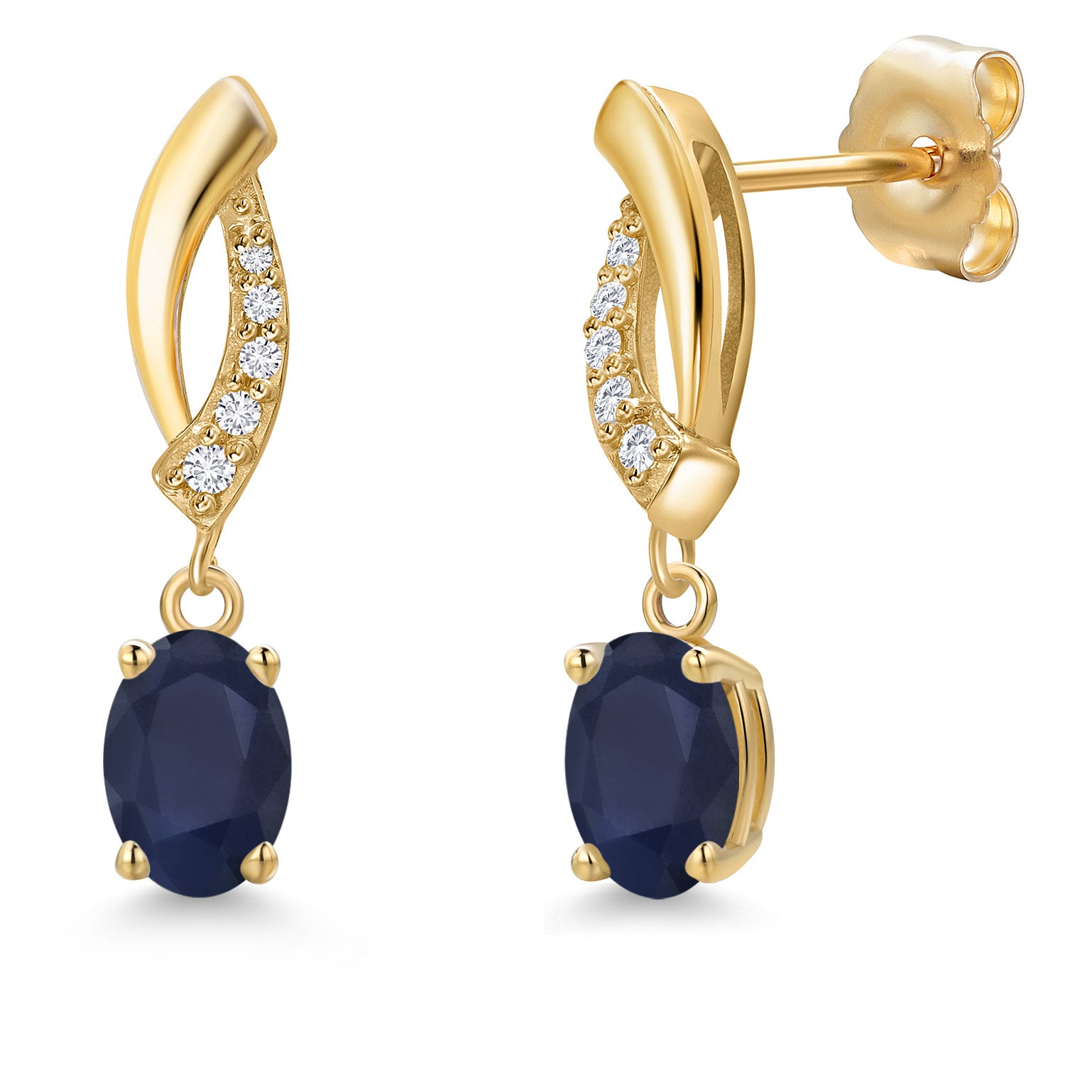 1.15 Cttw Blue Sapphire and Lab Grown Diamond 14K Yellow Gold Earrings for Women |  Gemstone September Birthstone | Oval 6X4MM