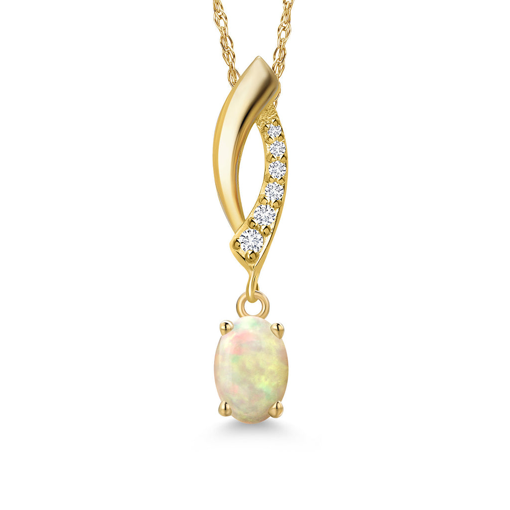 Ethiopian Opal-Cabochon - October_Pendant in 14K Yellow Gold