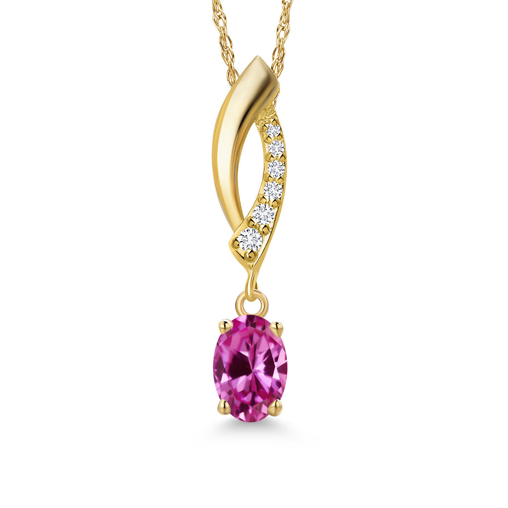 Pink Created Sapphire - September_Pendant in 14K Yellow Gold