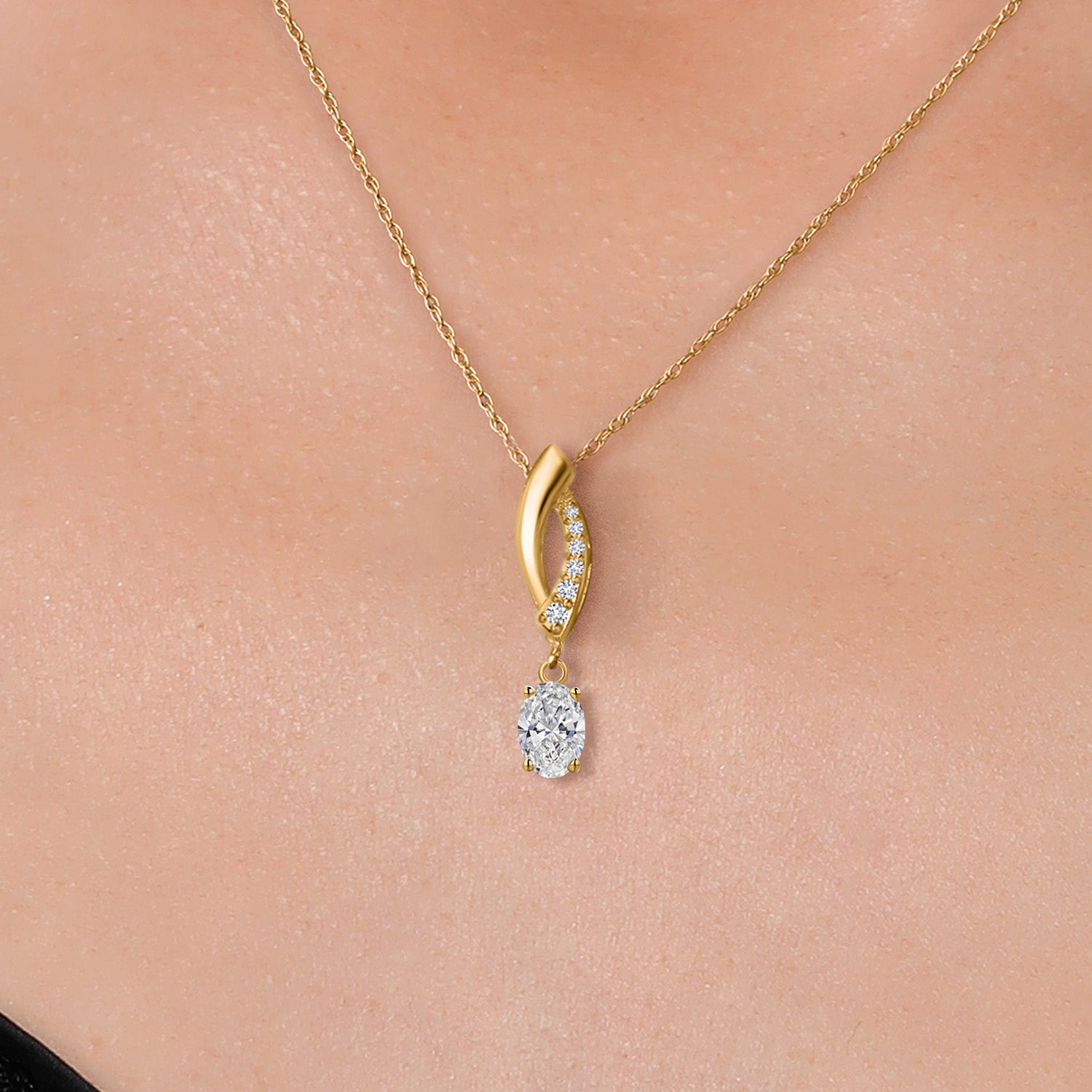 14K Yellow Gold Lab Grown Diamond Pendant Necklace for Women | 0.53 Cttw | Gemstone April Birthstone | Oval 6X4MM | With 18 Inch Chain