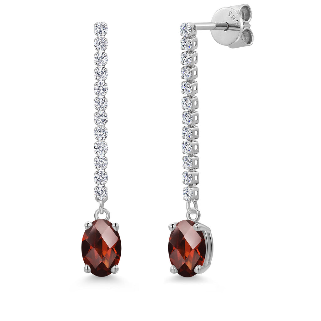 Garnet-Checkerboard - January_Earrings in 14K White Gold