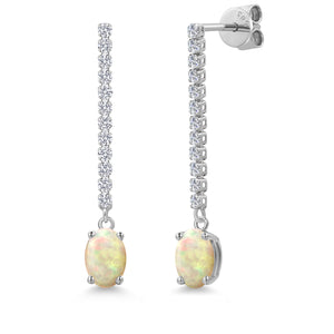 Ethiopian Opal-Cabochon - October_Earrings in 14K White Gold