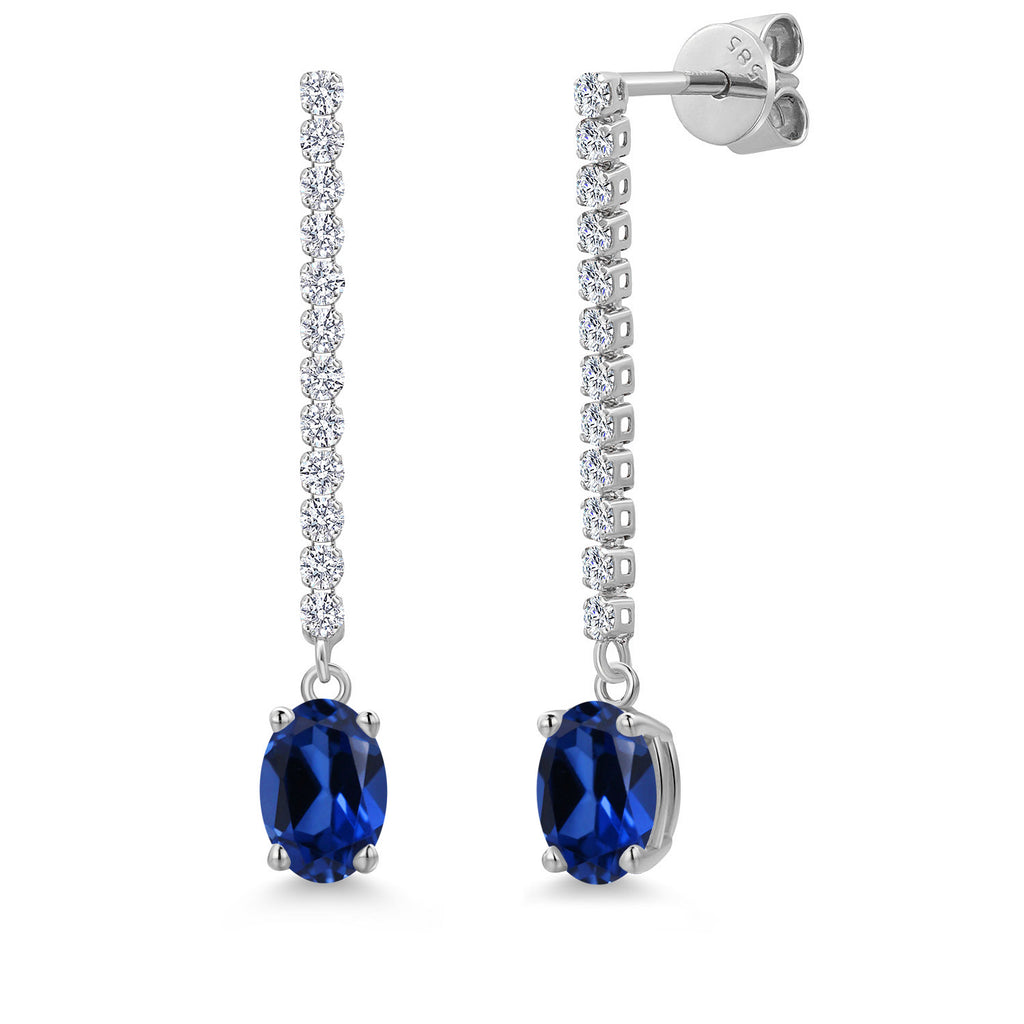 Blue Created Sapphire - September_Earrings in 14K White Gold