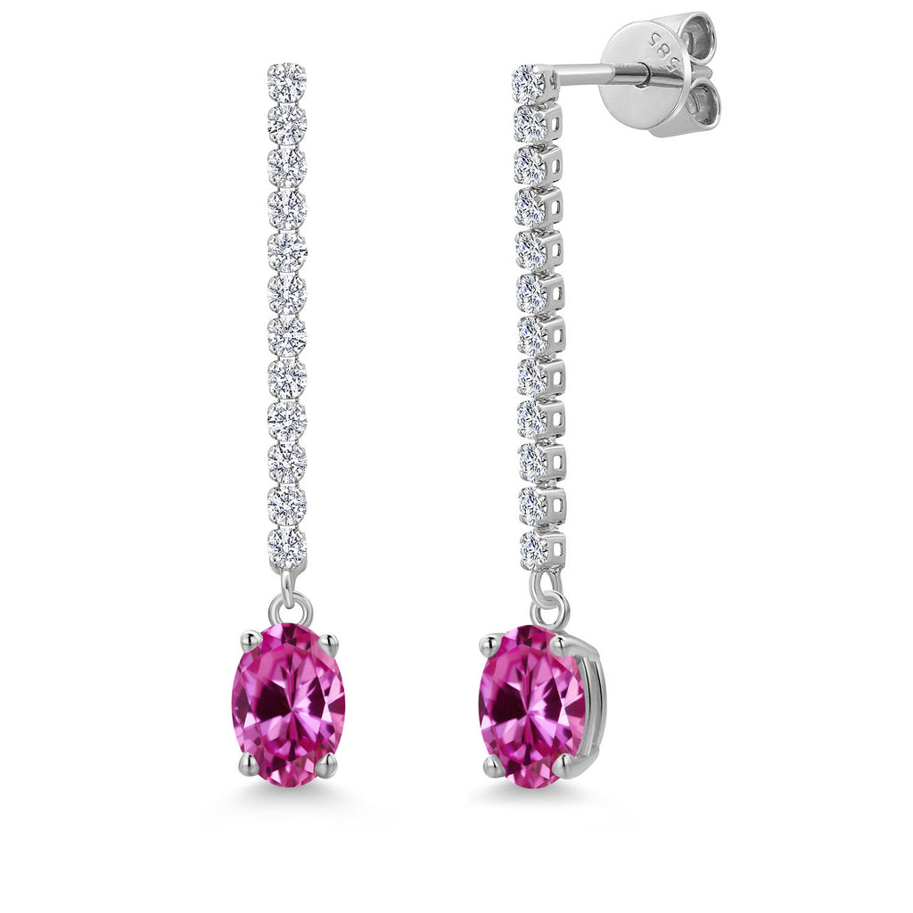 Pink Created Sapphire - September_Earrings in 14K White Gold