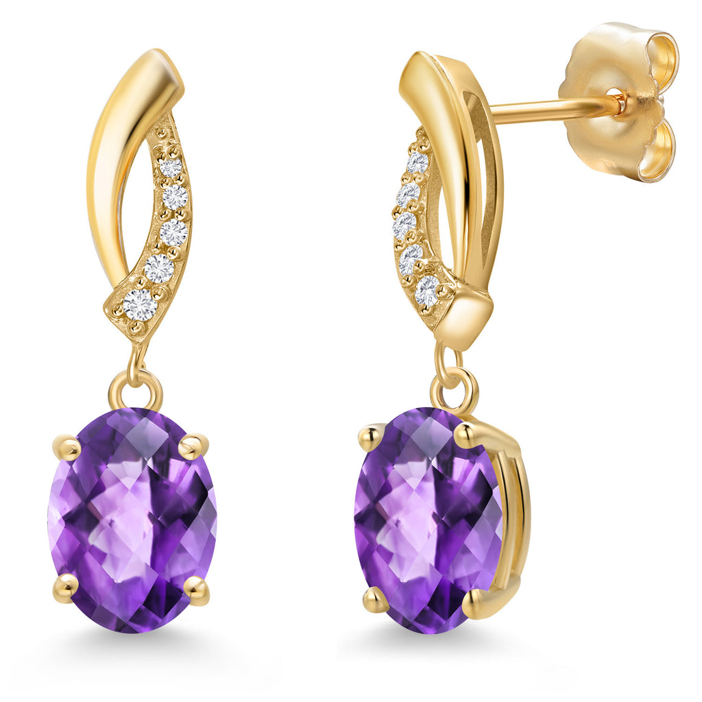 Amethyst-Checkerboard - February_Earrings in 14K Yellow Gold