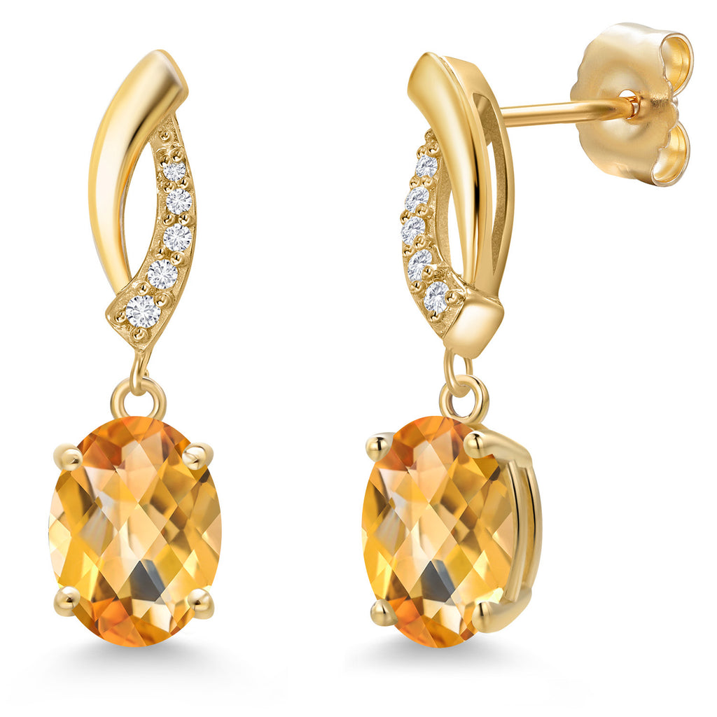 Citrine-Checkerboard - November_Earrings in 14K Yellow Gold