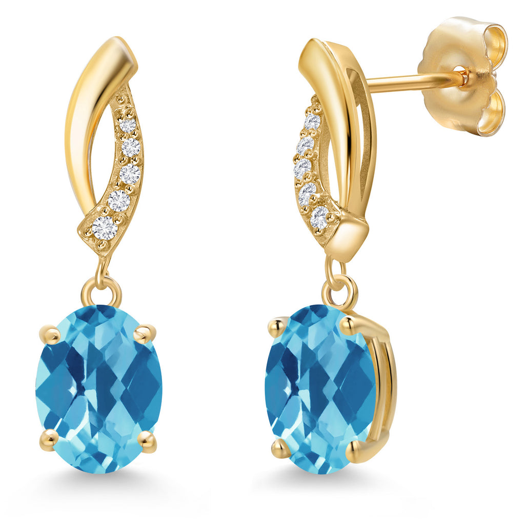 Swiss Blue Topaz-Checkerboard - November_Earrings in 14K Yellow Gold