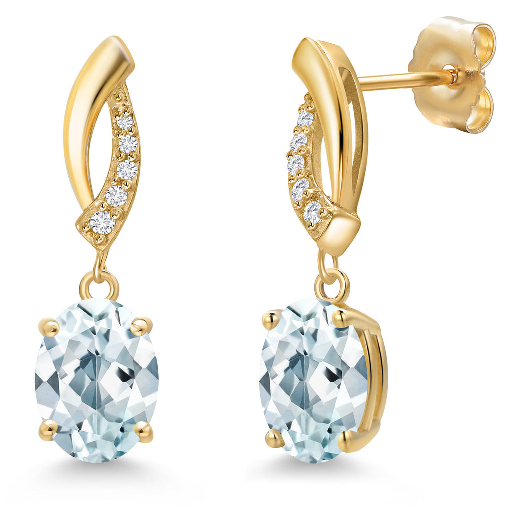 Aquamarine - March_Earrings in 14K Yellow Gold