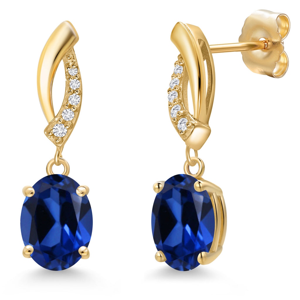 Blue Created Sapphire - September_Earrings in 14K Yellow Gold