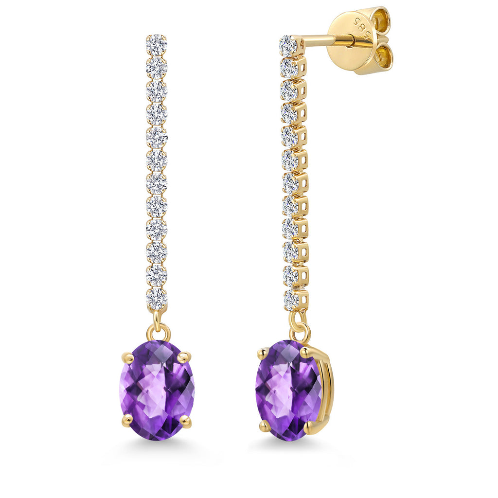 Amethyst-Checkerboard - February_Earrings in 14K Yellow Gold