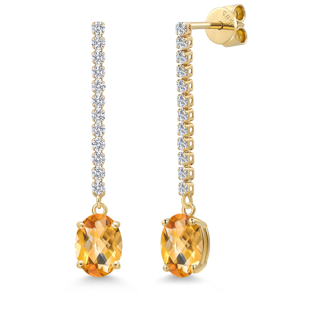 Citrine-Checkerboard - November_Earrings in 14K Yellow Gold