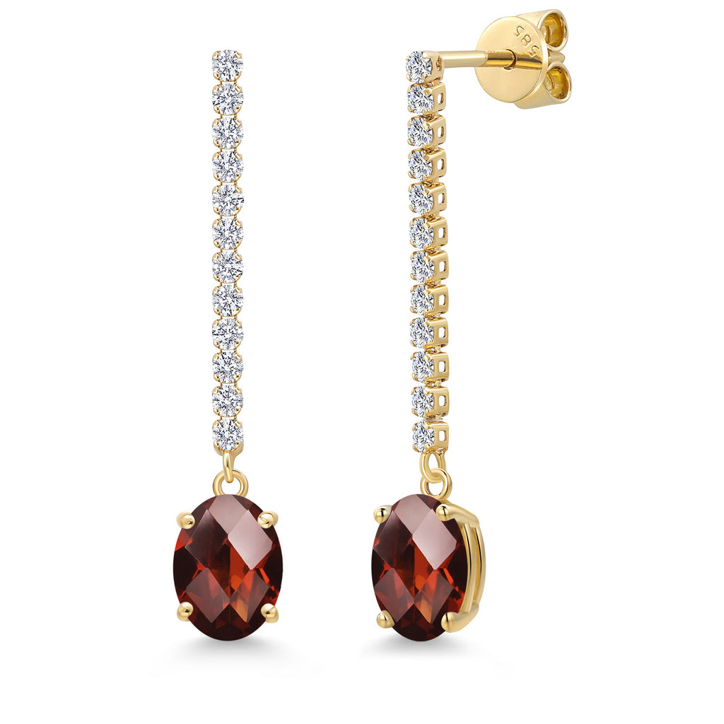 Garnet-Checkerboard - January_Earrings in 14K Yellow Gold
