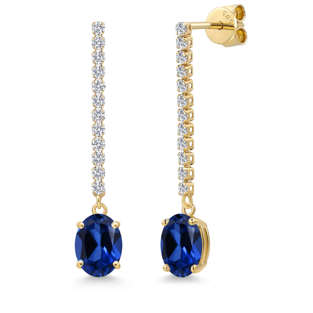 Blue Created Sapphire - September_Earrings in 14K Yellow Gold