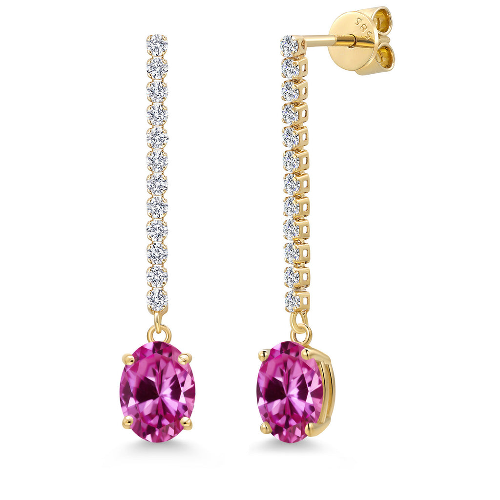 Pink Created Sapphire - September_Earrings in 14K Yellow Gold