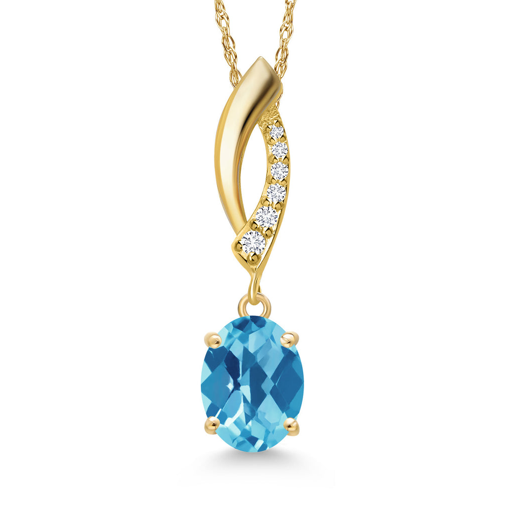 Swiss Blue Topaz-Checkerboard - November_Pendant in 14K Yellow Gold