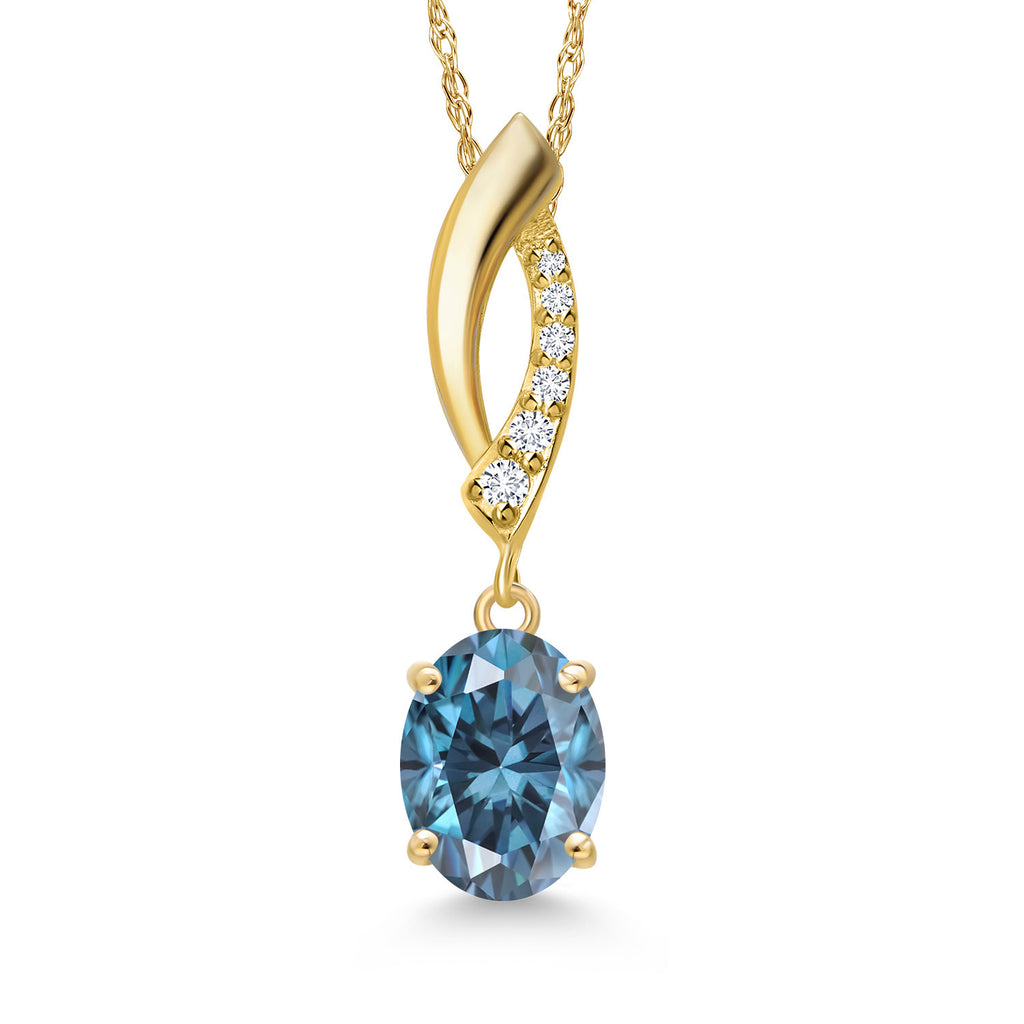 Persian Blue Moissanite - April_Pendant in 14K Yellow Gold