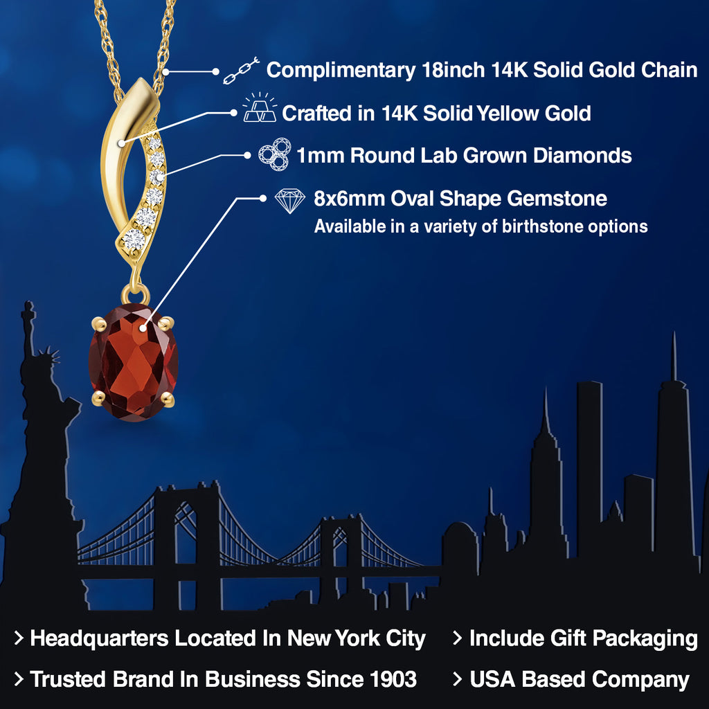 Garnet and Lab Grown Diamond_Pendant in 14K Yellow Gold