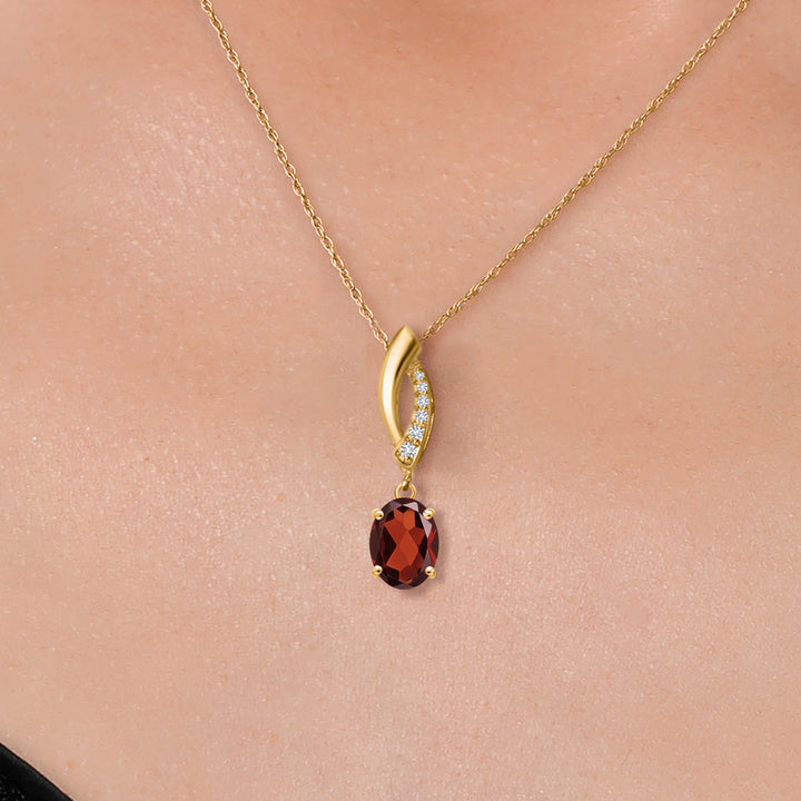 Garnet and Lab Grown Diamond_Pendant in 14K Yellow Gold